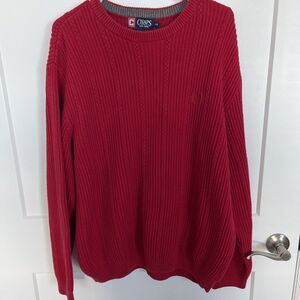 Chaps Ralph Lauren Sweater Mens Large Red Cable Knit Cotton Heavy Nice